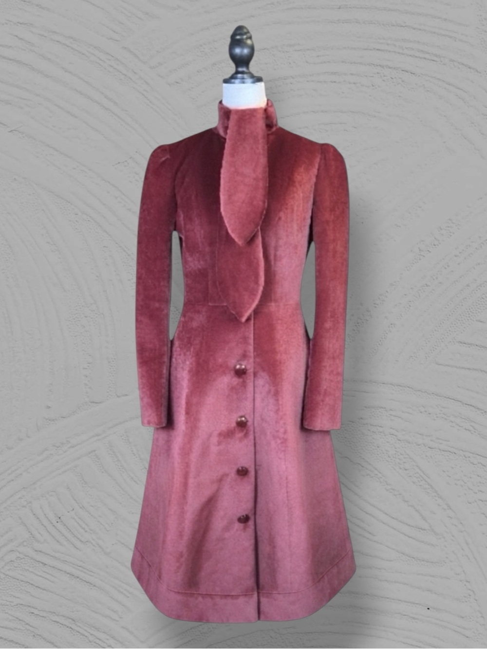 ModCloth x Collectif Swing Coat Red Velvet Scarf Button Up Retro Whimsigoth S